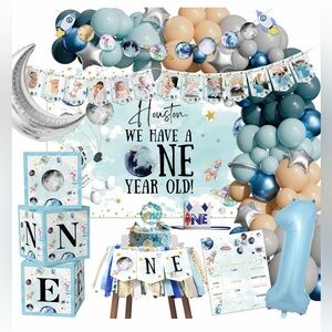 Space-Themed First Birthday Party Supplies Set